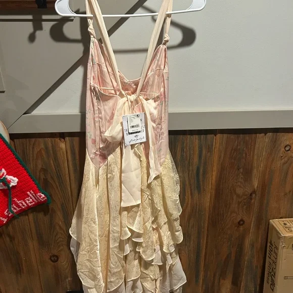 Free People Laughlin Vintage Lace Ruffles Mixed Printed Asymmetrical Dress - Picture 8 of 14